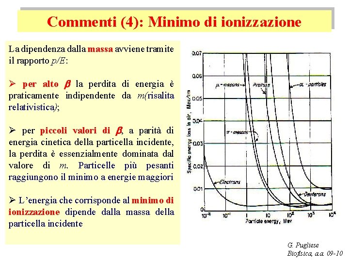 Commenti (4): Minimo di ionizzazione La dipendenza dalla massa avviene tramite il rapporto p/E: