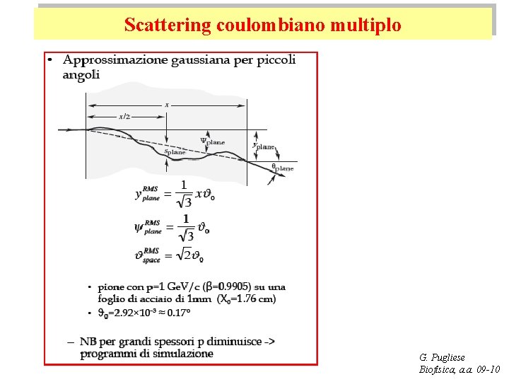 Scattering coulombiano multiplo G. Pugliese Biofisica, a. a. 09 -10 