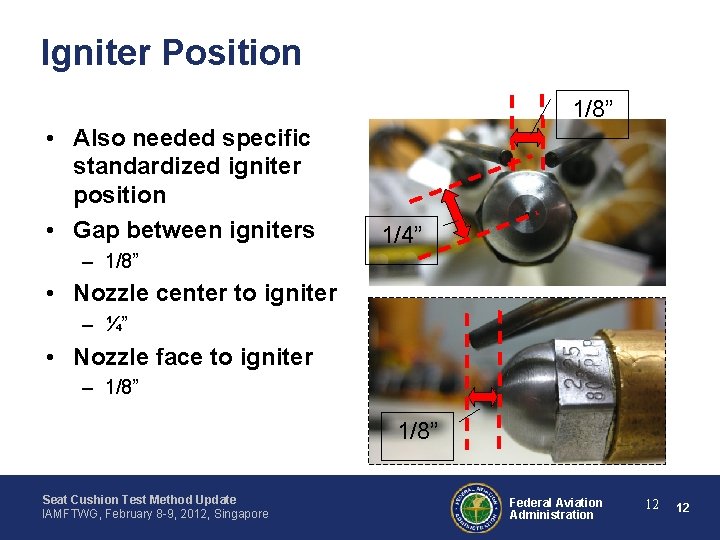 Igniter Position 1/8” • Also needed specific standardized igniter position • Gap between igniters