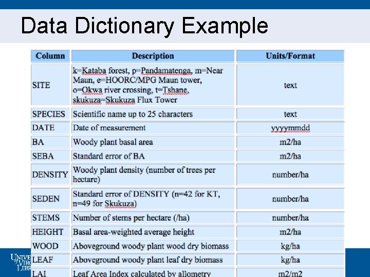 Data Dictionary Example 9 