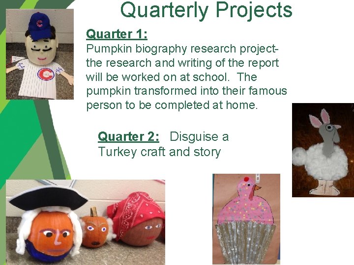 Quarterly Projects Quarter 1: Pumpkin biography research project- the research and writing of the