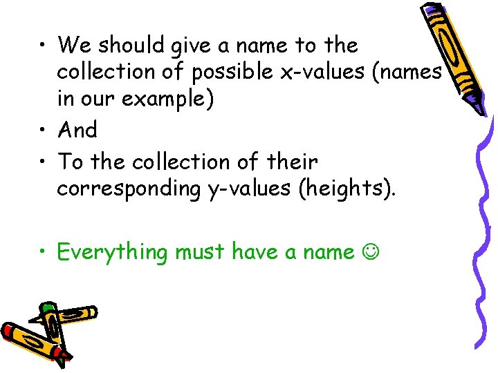  • We should give a name to the collection of possible x-values (names