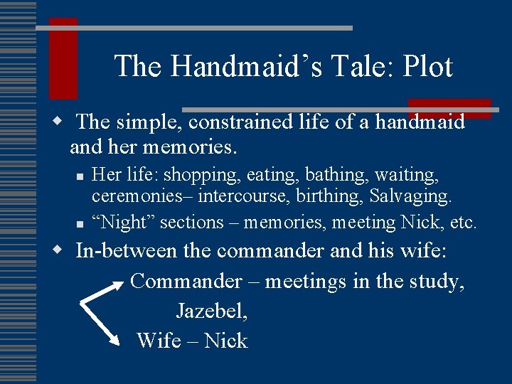 The Handmaid’s Tale: Plot w The simple, constrained life of a handmaid and her