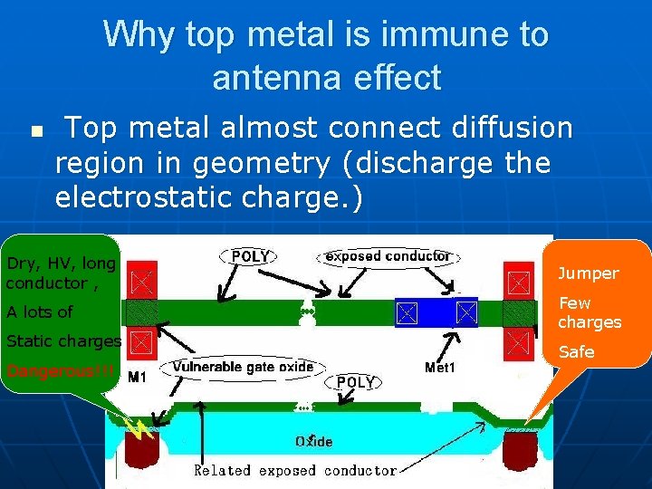 Why top metal is immune to antenna effect n Top metal almost connect diffusion