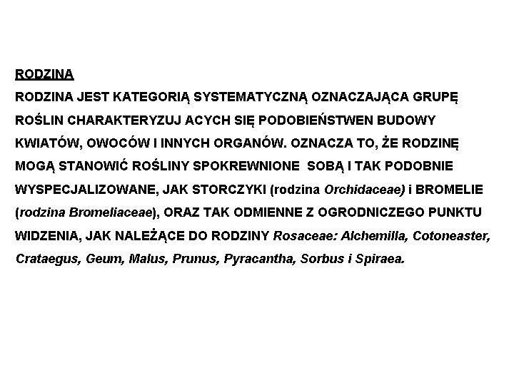 RODZINA JEST KATEGORIĄ SYSTEMATYCZNĄ OZNACZAJĄCA GRUPĘ ROŚLIN CHARAKTERYZUJ ACYCH SIĘ PODOBIEŃSTWEN BUDOWY KWIATÓW, OWOCÓW RODZINA JEST KATEGORIĄ SYSTEMATYCZNĄ OZNACZAJĄCA GRUPĘ ROŚLIN CHARAKTERYZUJ ACYCH SIĘ PODOBIEŃSTWEN BUDOWY KWIATÓW, OWOCÓW