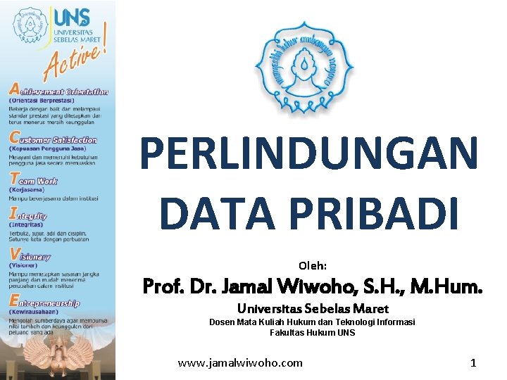 PERLINDUNGAN DATA PRIBADI Oleh: Prof. Dr. Jamal Wiwoho, S. H. , M. Hum. Universitas