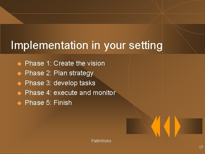Implementation in your setting u u u Phase 1: Create the vision Phase 2: