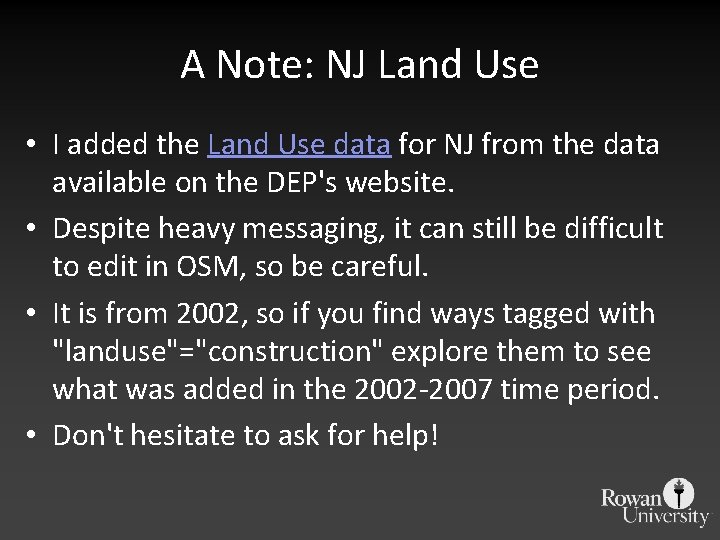 A Note: NJ Land Use • I added the Land Use data for NJ