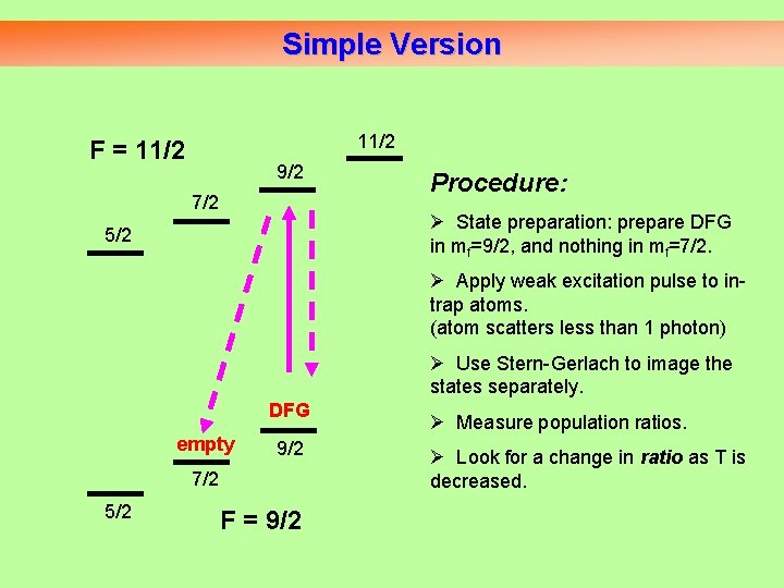 Simple Version 11/2 F = 11/2 9/2 7/2 Procedure: Ø State preparation: prepare DFG