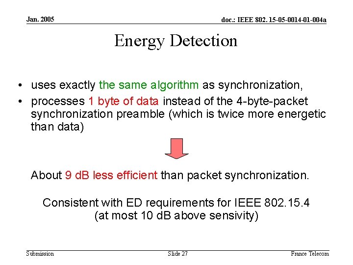 Jan. 2005 doc. : IEEE 802. 15 -05 -0014 -01 -004 a Energy Detection