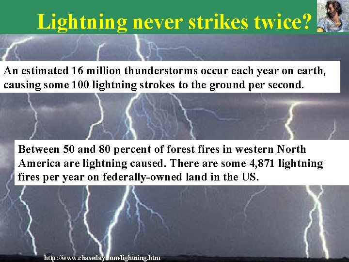 Lightning never strikes twice? An estimated 16 million thunderstorms occur each year on earth, Lightning never strikes twice? An estimated 16 million thunderstorms occur each year on earth,
