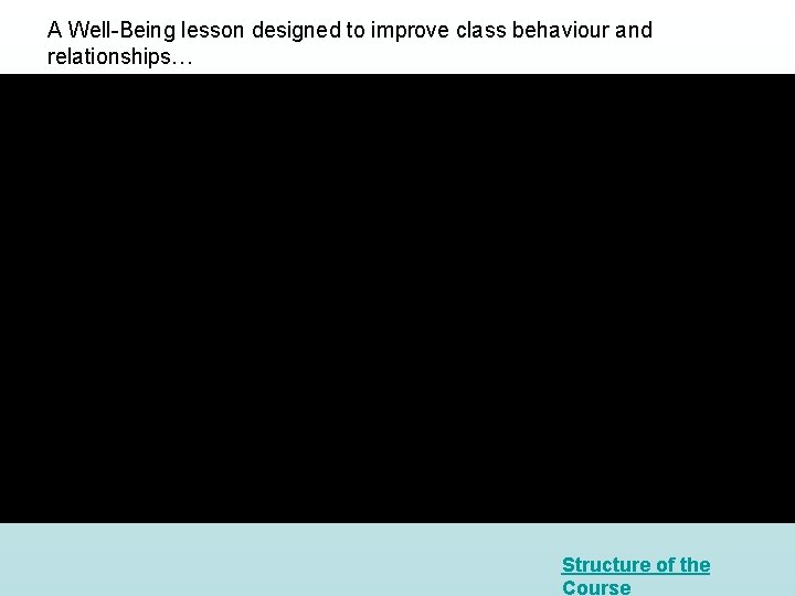 A Well-Being lesson designed to improve class behaviour and relationships… Structure of the Course A Well-Being lesson designed to improve class behaviour and relationships… Structure of the Course