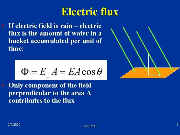 Electric flux • If electric field is rain – electric flux is the amount