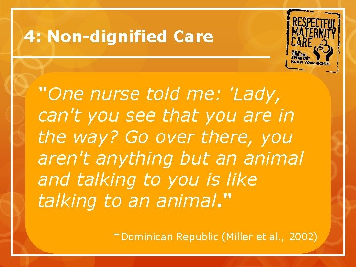 4: Non-dignified Care "One nurse told me: 'Lady, can't you see that you are