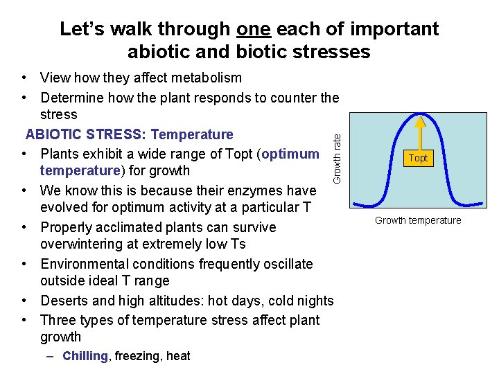 Let’s walk through one each of important abiotic and biotic stresses Growth rate •