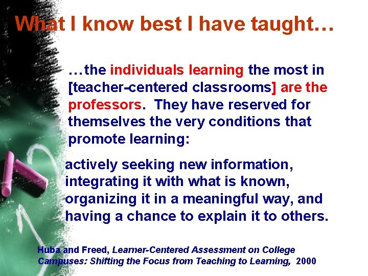  What I know best I have taught… …the individuals learning the most in