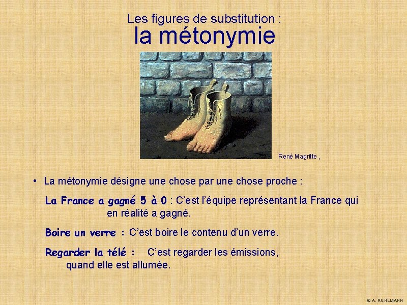Les figures de substitution : la métonymie René Magritte , • La métonymie désigne Les figures de substitution : la métonymie René Magritte , • La métonymie désigne
