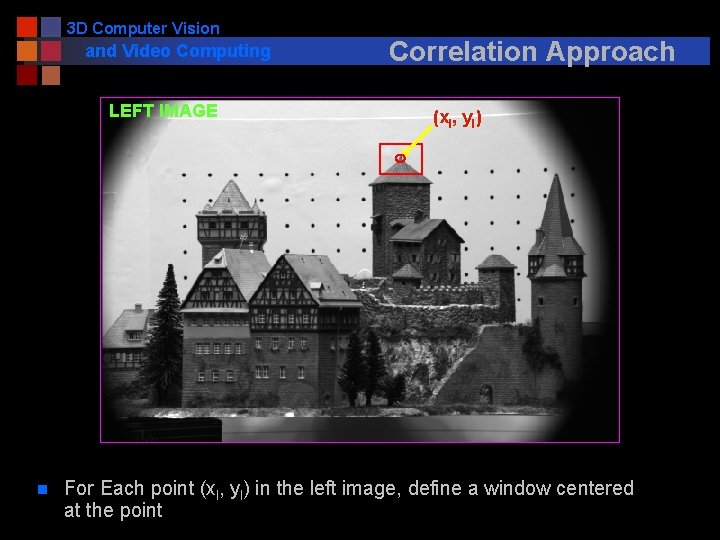 3 D Computer Vision and Video Computing LEFT IMAGE n Correlation Approach (xl, yl)