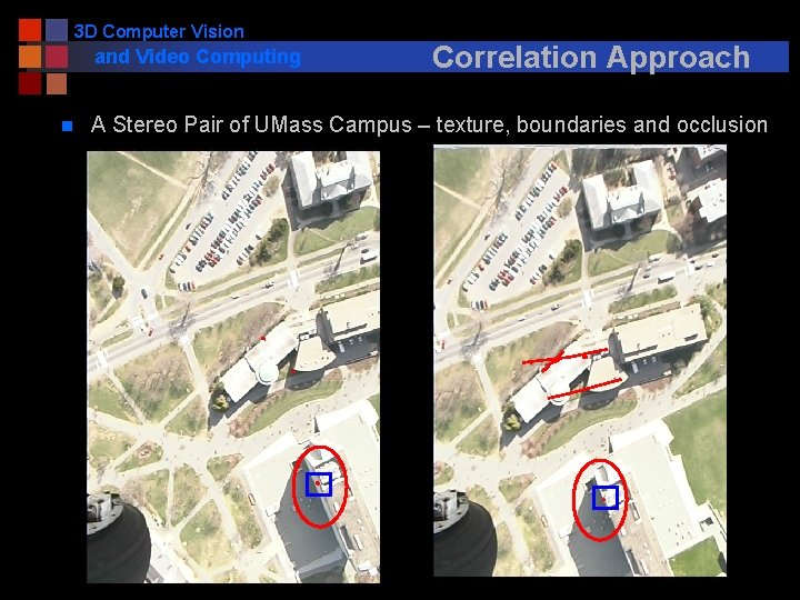 3 D Computer Vision and Video Computing n Correlation Approach A Stereo Pair of