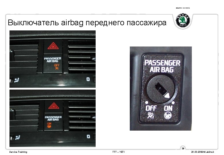 SIMPLY CLEVER Выключатель airbag переднего пассажира 28 Service Training TTT – YETI 20. 03.