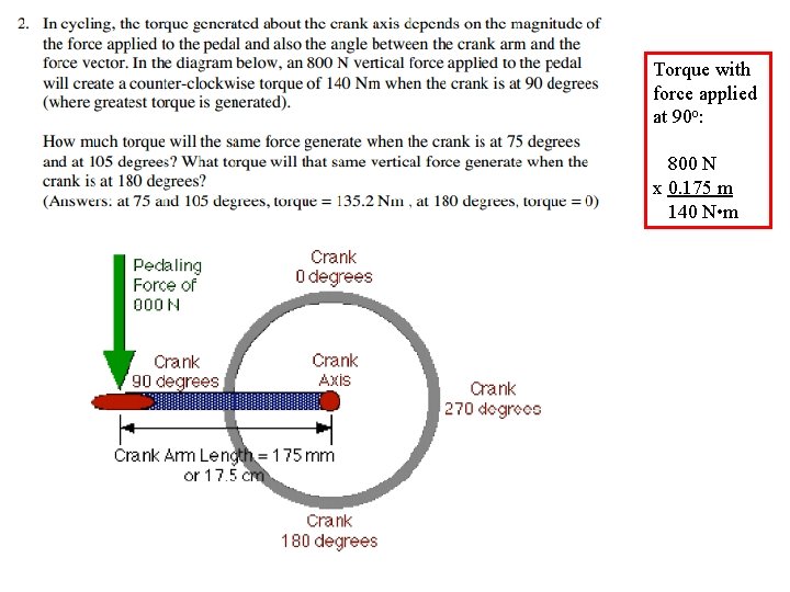 Torque with force applied at 90 o: 800 N x 0. 175 m 140 Torque with force applied at 90 o: 800 N x 0. 175 m 140