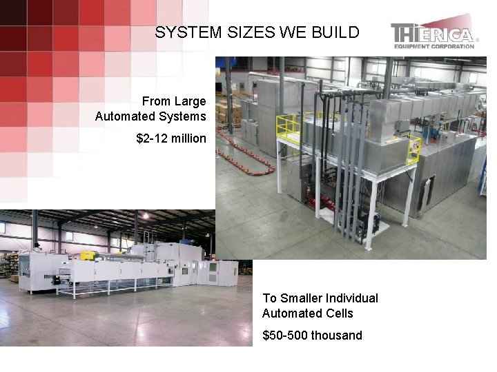 SYSTEM SIZES WE BUILD From Large Automated Systems $2 -12 million To Smaller Individual