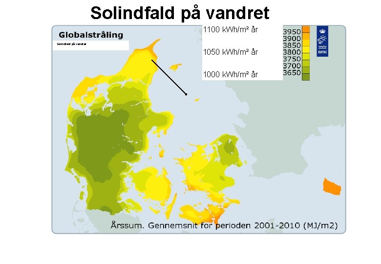 Solindfald på vandret 1100 k. Wh/m² år Solindfald på vandret 1050 k. Wh/m² år