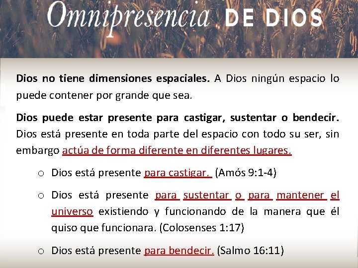 Dios no tiene dimensiones espaciales. A Dios ningún espacio lo puede contener por grande