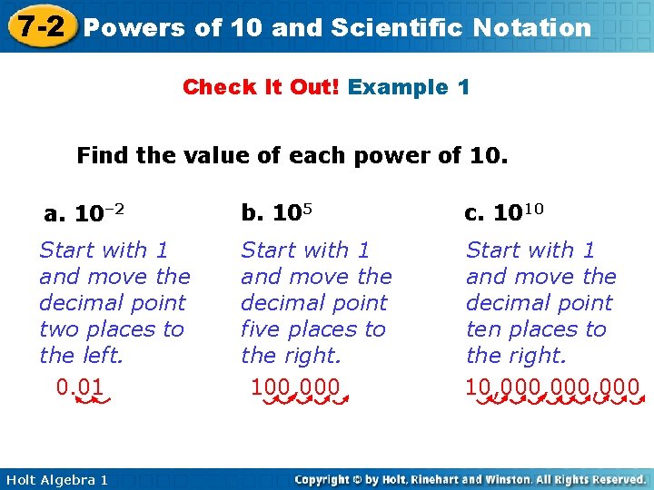 7 -2 Powers of 10 and Scientific Notation Check It Out! Example 1 Find