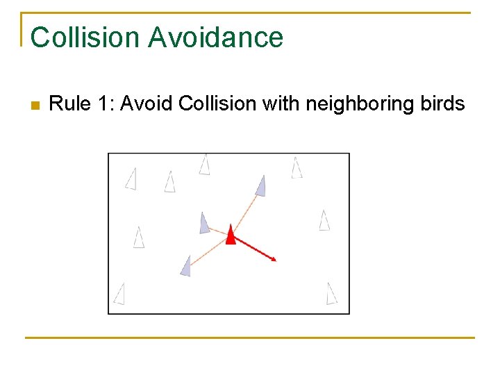 Collision Avoidance n Rule 1: Avoid Collision with neighboring birds 