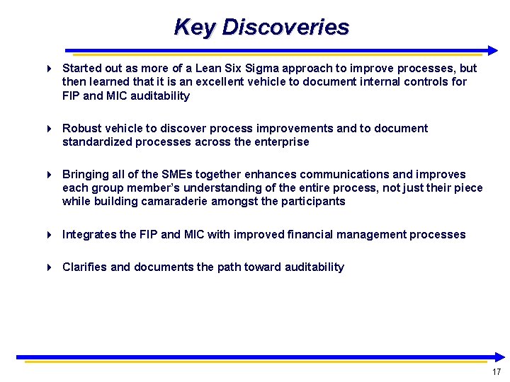 Key Discoveries Started out as more of a Lean Six Sigma approach to improve