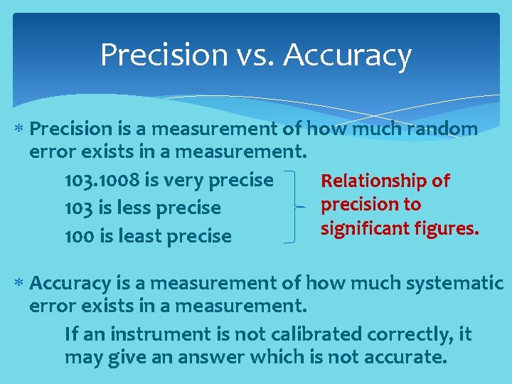 Precision vs. Accuracy Precision is a measurement of how much random error exists in