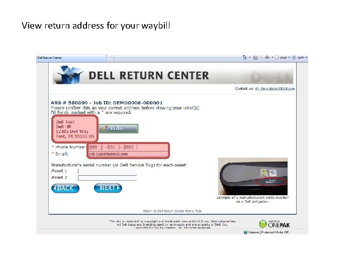 View return address for your waybill 