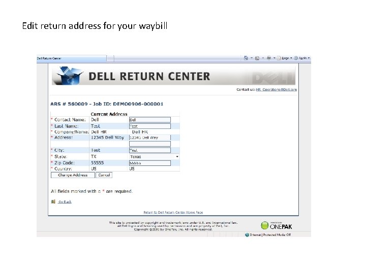 Edit return address for your waybill 