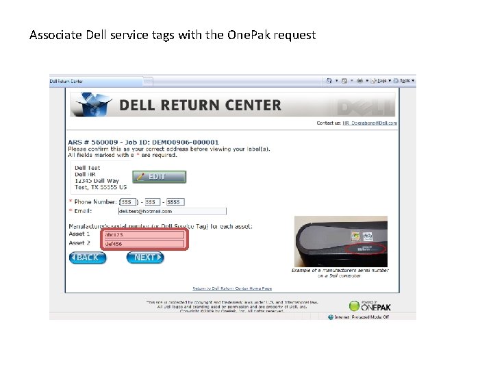 Associate Dell service tags with the One. Pak request 