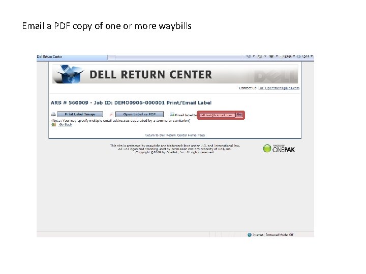 Email a PDF copy of one or more waybills 