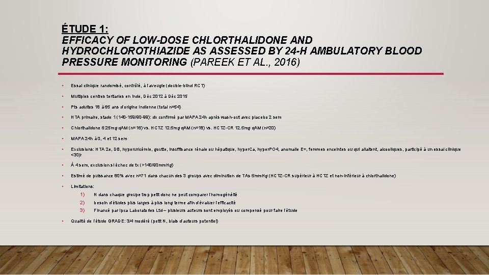ÉTUDE 1: EFFICACY OF LOW-DOSE CHLORTHALIDONE AND HYDROCHLOROTHIAZIDE AS ASSESSED BY 24 -H AMBULATORY