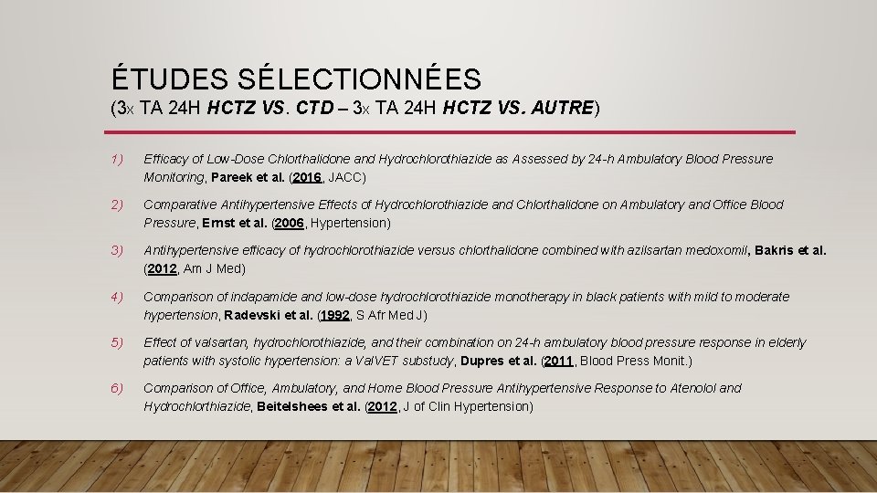 ÉTUDES SÉLECTIONNÉES (3 X TA 24 H HCTZ VS. CTD – 3 X TA