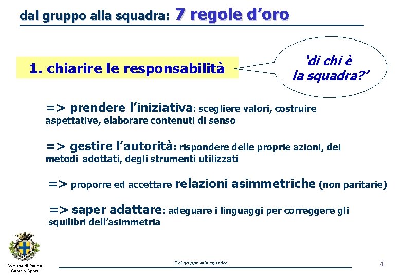 dal gruppo alla squadra: 7 regole d’oro 1. chiarire le responsabilità ‘di chi è