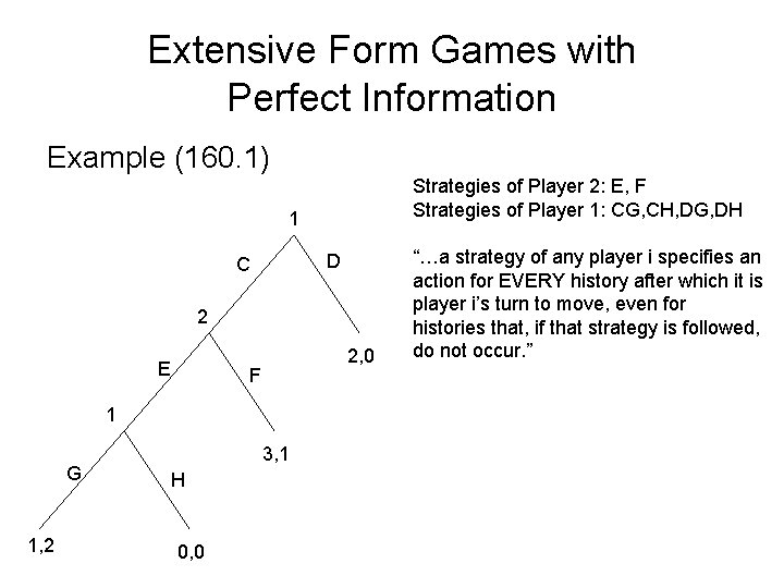 Extensive Form Games with Perfect Information Example (160. 1) Strategies of Player 2: E,