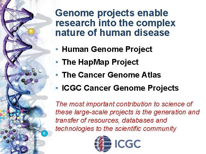 Genome projects enable research into the complex nature of human disease • Human Genome