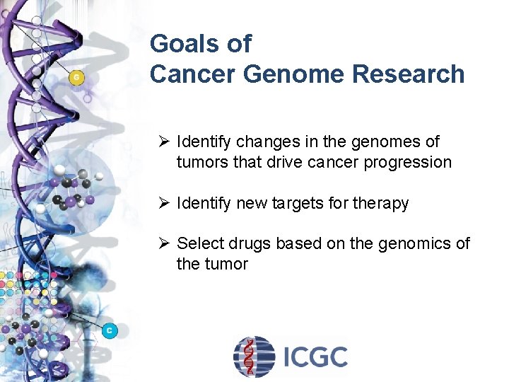 Goals of Cancer Genome Research Ø Identify changes in the genomes of tumors that