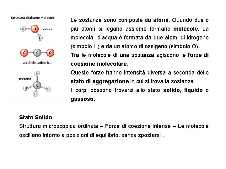 Le sostanze sono composte da atomi. Quando due o più atomi si legano assieme