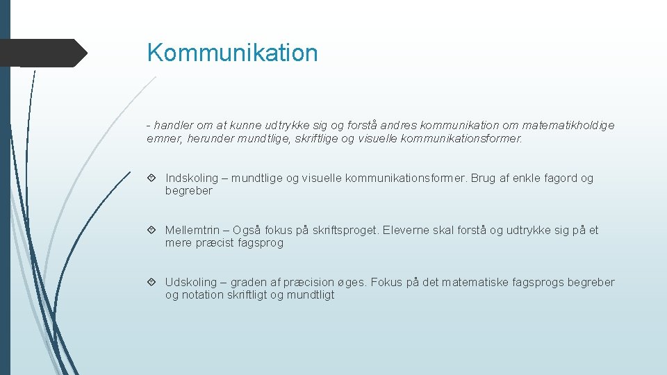 Kommunikation - handler om at kunne udtrykke sig og forstå andres kommunikation om matematikholdige