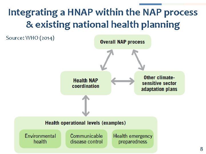 Integrating a HNAP within the NAP process & existing national health planning Source: WHO