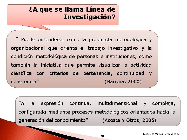 ¿A que se llama Línea de Investigación? “ Puede entenderse como la propuesta metodológica