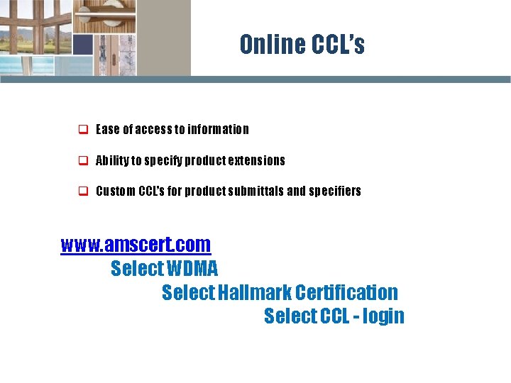 Online CCL’s q Ease of access to information q Ability to specify product extensions