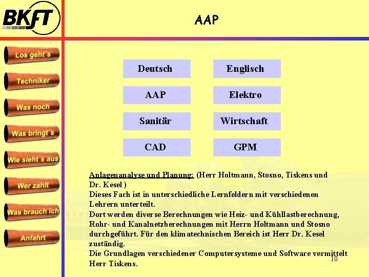 AAP Deutsch Englisch AAP Elektro Sanitär Wirtschaft CAD GPM Anlagenanalyse und Planung: (Herr Holtmann,