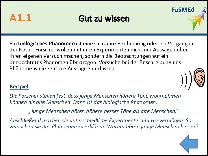 A 1. 1 Gut zu wissen Fa. SMEd Ein biologisches Phänomen ist eine sichtbare