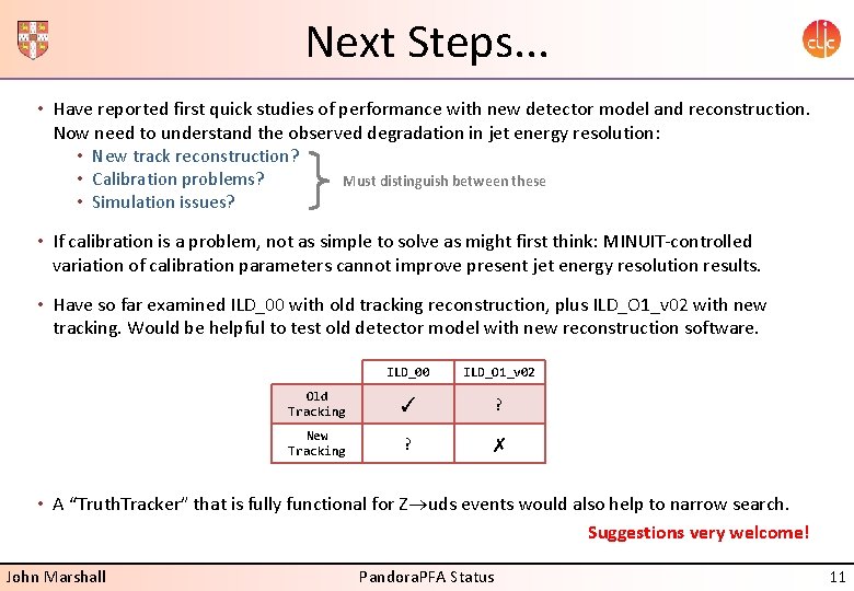 Next Steps. . . • Have reported first quick studies of performance with new